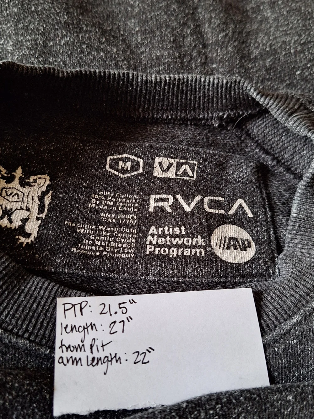 RVCA VA Logo Dark Gray Crewneck Sweater Size M